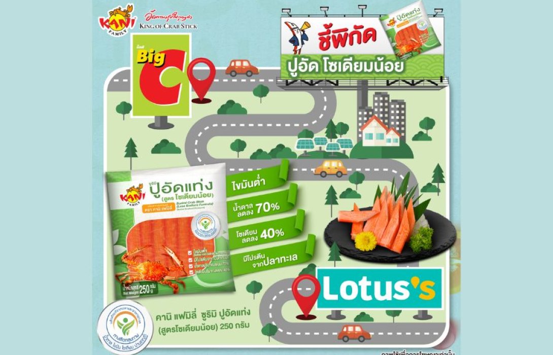 ขอแนะนำผลิตภัณฑ์ใหม่ “ ซูริมิ ปูอัดแท่ง (สูตรโซเดียมน้อย)  ได้รับตราสัญลักษณ์ทางเลือกสุขภาพ  ” 
