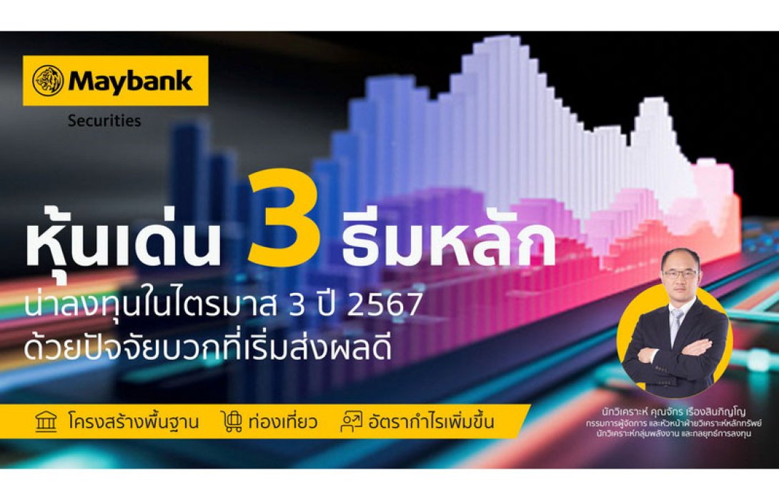 เมย์แบงก์แนะหุ้นเด่น 3 ธีมหลัก น่าลงทุนในไตรมาส 3 ปี 2567 ด้วยปัจจัยบวกที่เริ่มส่งผลดี