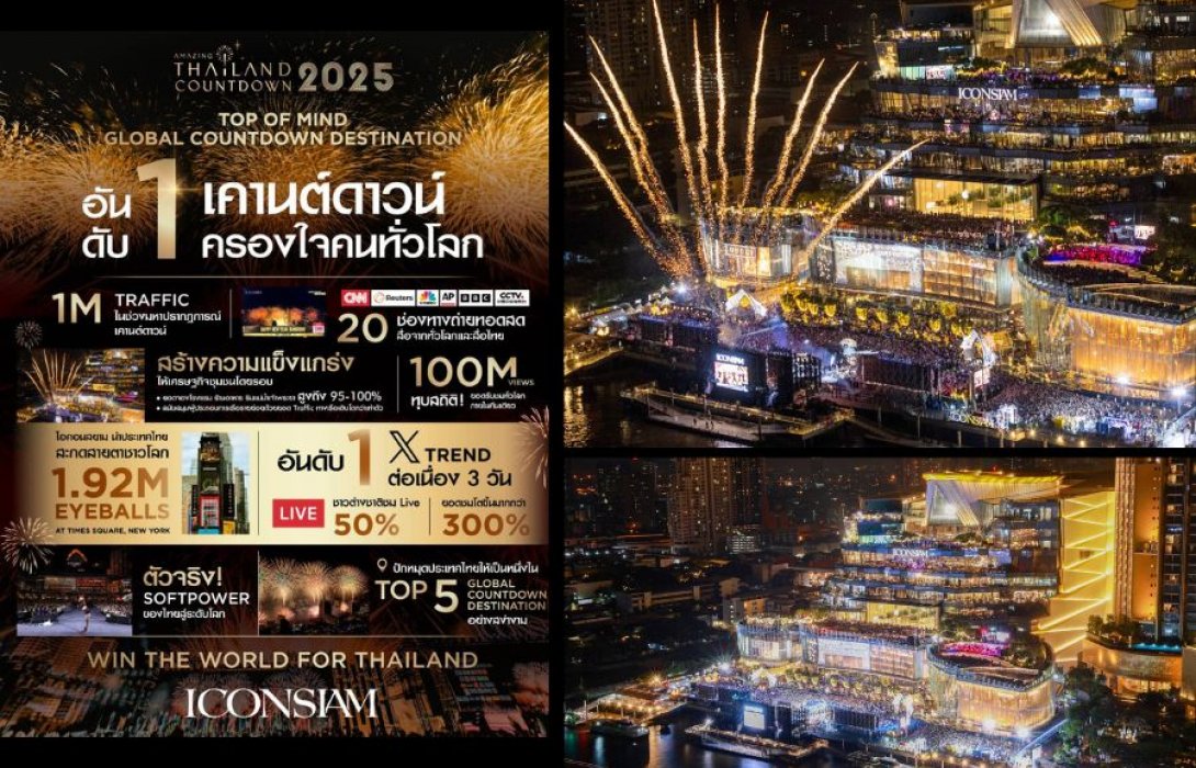 ไอคอนสยาม ประกาศความสำเร็จ ส่งประเทศไทยเป็นเคานต์ดาวน์เดสติเนชั่นระดับโลก ทุบสถิติยอดผู้ร่วมงานพุ่งกว่า 1,000,000 คน ยอดผู้ชมทั่วโลกกว่า 100 ล้านวิว