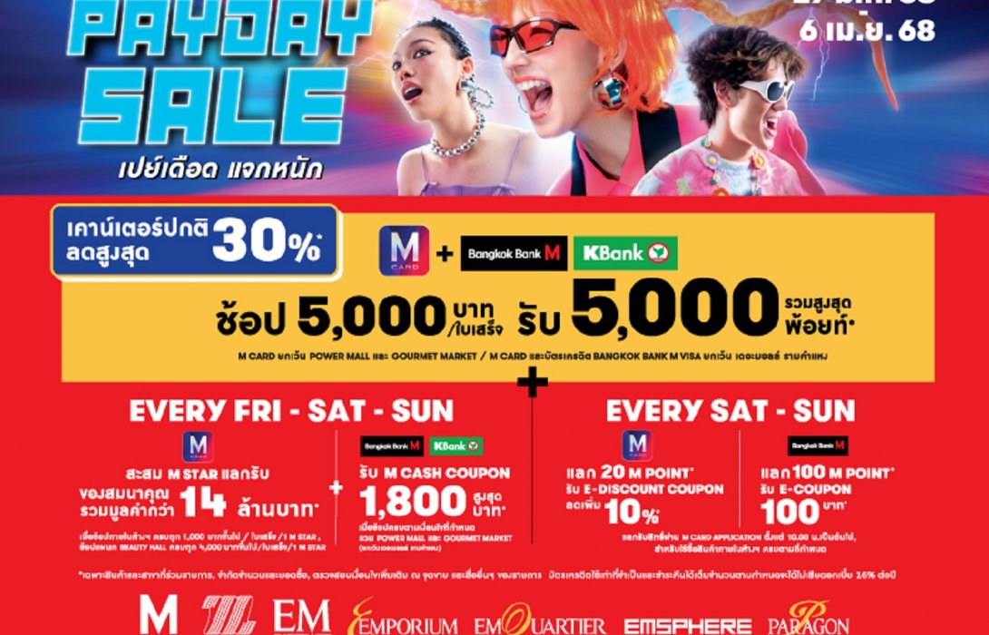“เปย์เดือด แจกหนัก” ที่ ห้างสรรพสินค้าเดอะมอลล์ไลฟ์สโตร์ และเดอะมอลล์ ทุกสาขา,เอ็มโพเรียม, เอ็มควอเทียร์, เอ็มสเฟียร์ และพารากอน ดีพาร์ทเม้นท์สโตร์