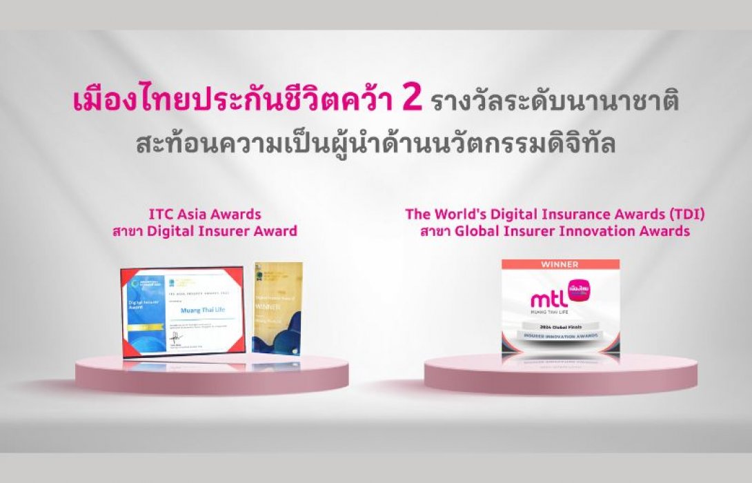 เมืองไทยประกันชีวิต คว้า 2 รางวัลระดับนานาชาติ สะท้อนความเป็นผู้นำด้านนวัตกรรมดิจิทัลในอุตสาหกรรมประกันภัย