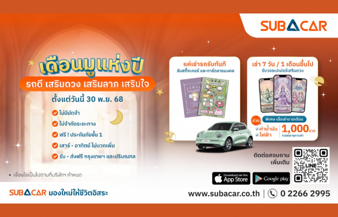 SUB A CAR เปิดแคมเปญ “เดือนมูเตลูแห่งปี” เช่ารถดี มีแต่เฮง เสริมดวง เสริมใจ เสริมความปลอดภัยทุกการเดินทาง