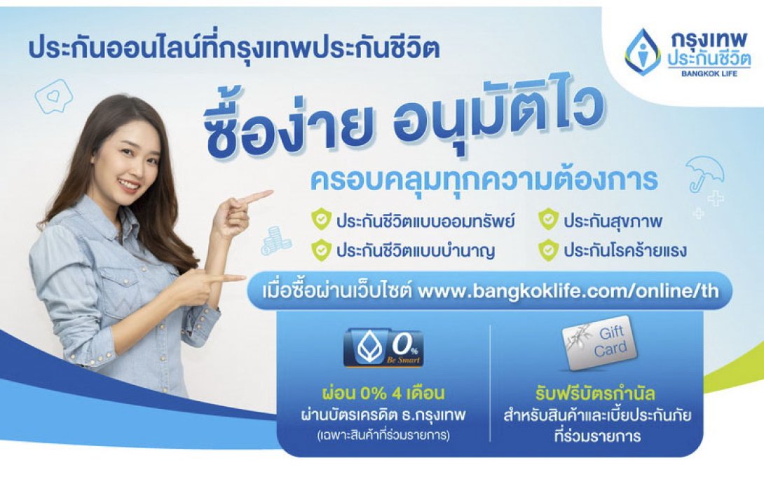 ‘กรุงเทพประกันชีวิต’ จัดโปรสองเด้ง เอาใจลูกค้าประกันออนไลน์ ซื้อง่าย อนุมัติไว ครอบคลุมทุกความต้องการ 