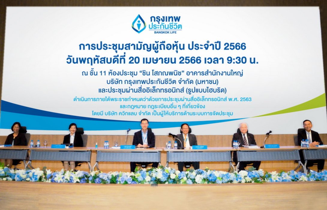กรุงเทพประกันชีวิต จัดประชุมสามัญผู้ถือหุ้นประจำปี 2566 ในรูปแบบไฮบริด อนุมัติจ่ายปันผล 0.60 บาท/หุ้น
