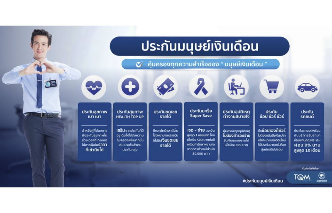 TQM ร่วมกับกรุงเทพประกันภัย จัดแคมเปญรับวันแรงงานภายใต้แนวคิด ประกันมนุษย์เงินเดือน : คุ้มครองทุกความสำเร็จของมนุษย์เงินเดือน พร้อมแจกฟรีประกันอุบัติเหตุส่วนบุคคล