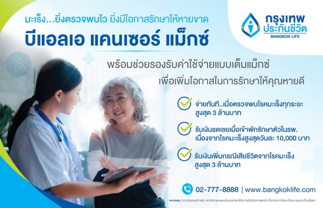 กรุงเทพประกันชีวิต ร่วมรณรงค์วันมะเร็งปอดโลก ชวนคนไทยใส่ใจสุขภาพ พร้อมเสนอ “บีแอลเอ แคนเซอร์ แม็กซ์” แบบประกันคุ้มครองมะเร็งแบบเต็มแม็กซ์ ใส่ใจดูแลทุกช่วงเวลา